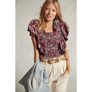 Anthropologie Let Me Be Smocked Crop Top Size S